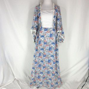 vtg 70s Homemade Maxi Prairie Dress Retro Floral